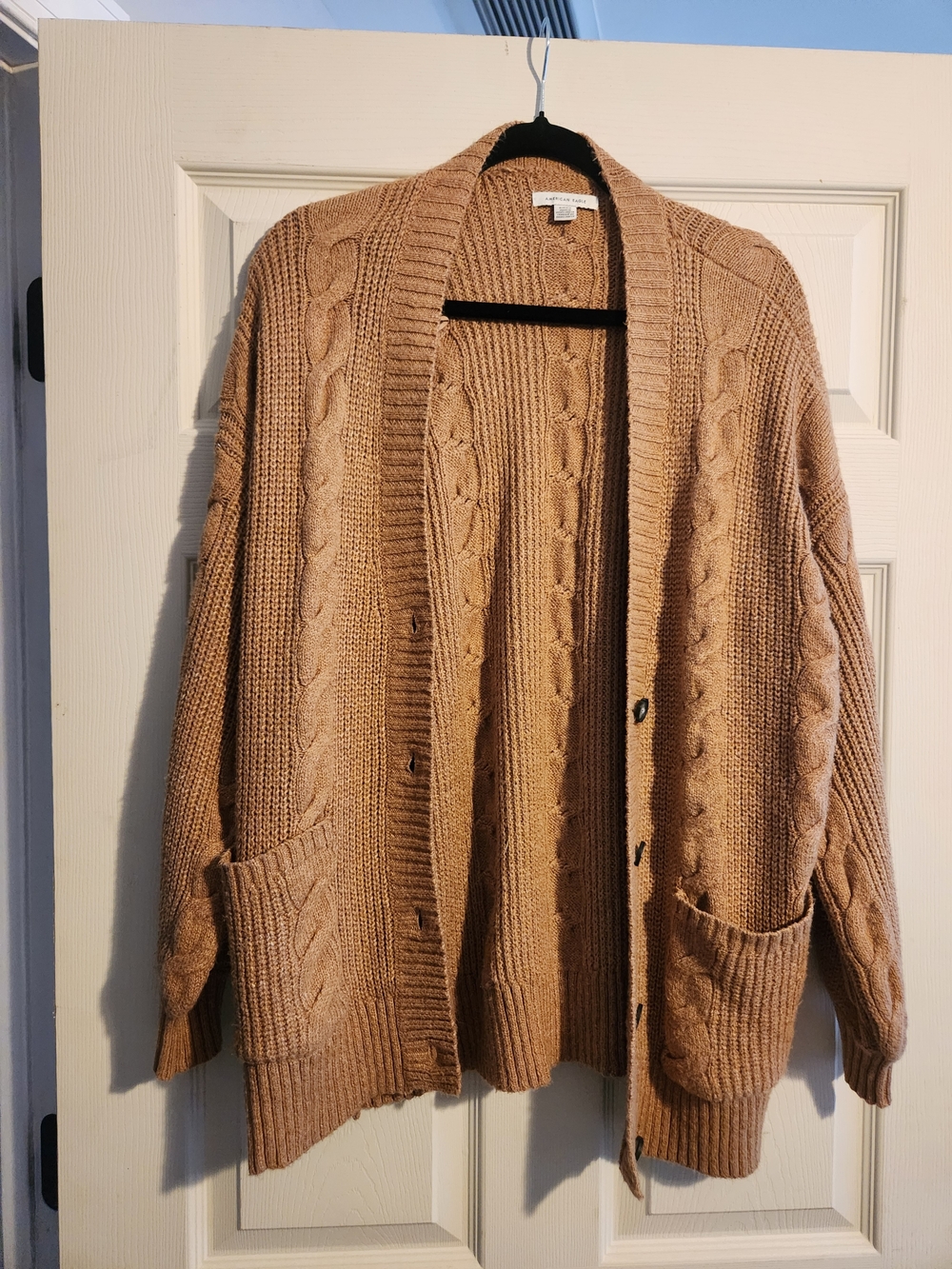 American Eagle Outfitters Cable Knit Open Front Cardigan - Camel